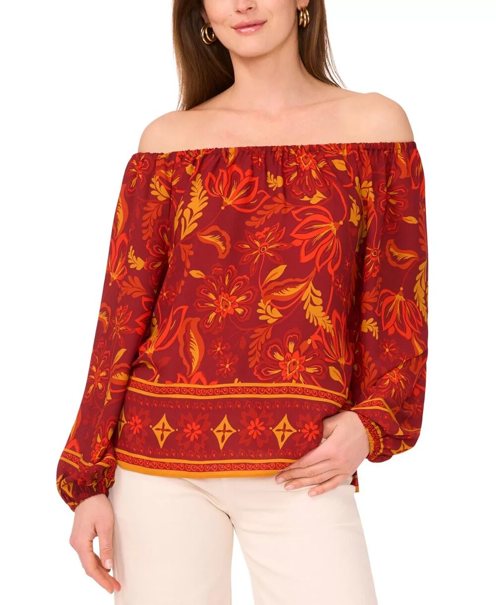 Vince Camuto Women's Off-The-Shoulder Long-Sleeve Blouse Chili Size Xs 0109